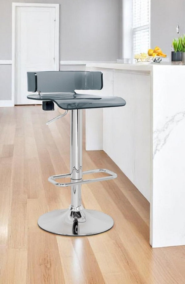 HomeRoots Clear Acrylic and Silver Metal Swivel Bar Chair with Adjustable Height for Modern Comfort Spaces Gray 285446