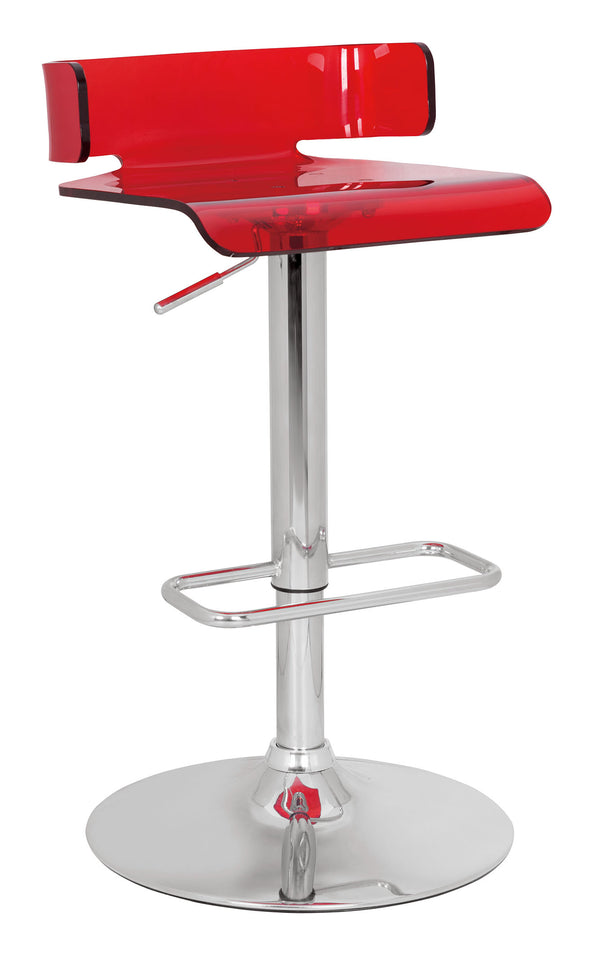 Homeroots Red And Silver Acrylic And Metal Low Back Adjustable Height Bar Chair Red  285447