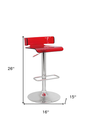 Homeroots Red And Silver Acrylic And Metal Low Back Adjustable Height Bar Chair Red  285447
