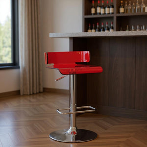 HomeRoots Clear Acrylic and Silver Metal Swivel Bar Chair with Adjustable Height for Modern Comfort Spaces Red 285447