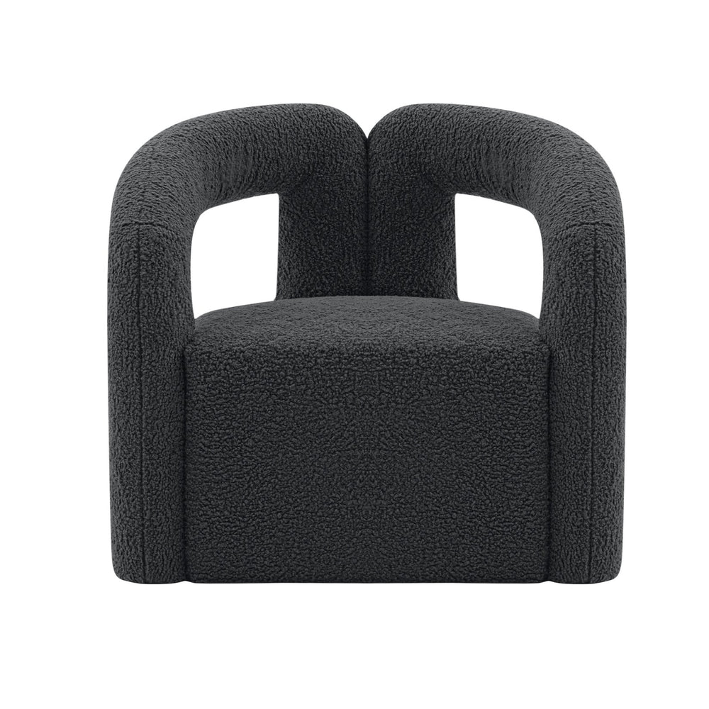 English Elm Darian Boucle Lounge Chair with Pine Frame, Plush High-Density Foam, Modern Open T-Back Design Black B365P398011