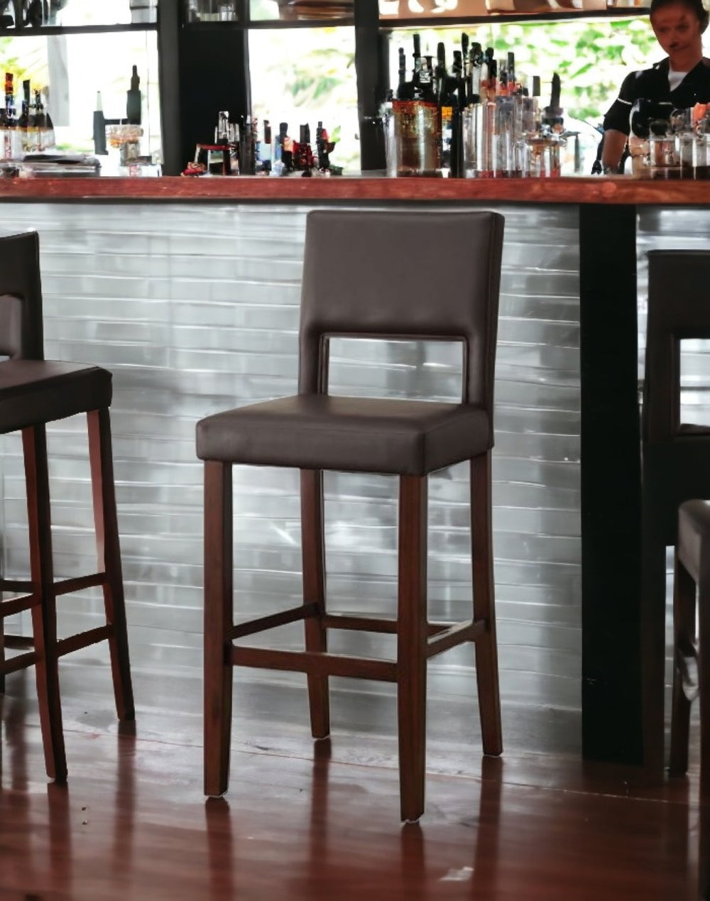 HomeRoots 30" Black and Espresso Solid Wood Bar Chair - Stylish Comfort with Durable Design for Home Bars 285468
