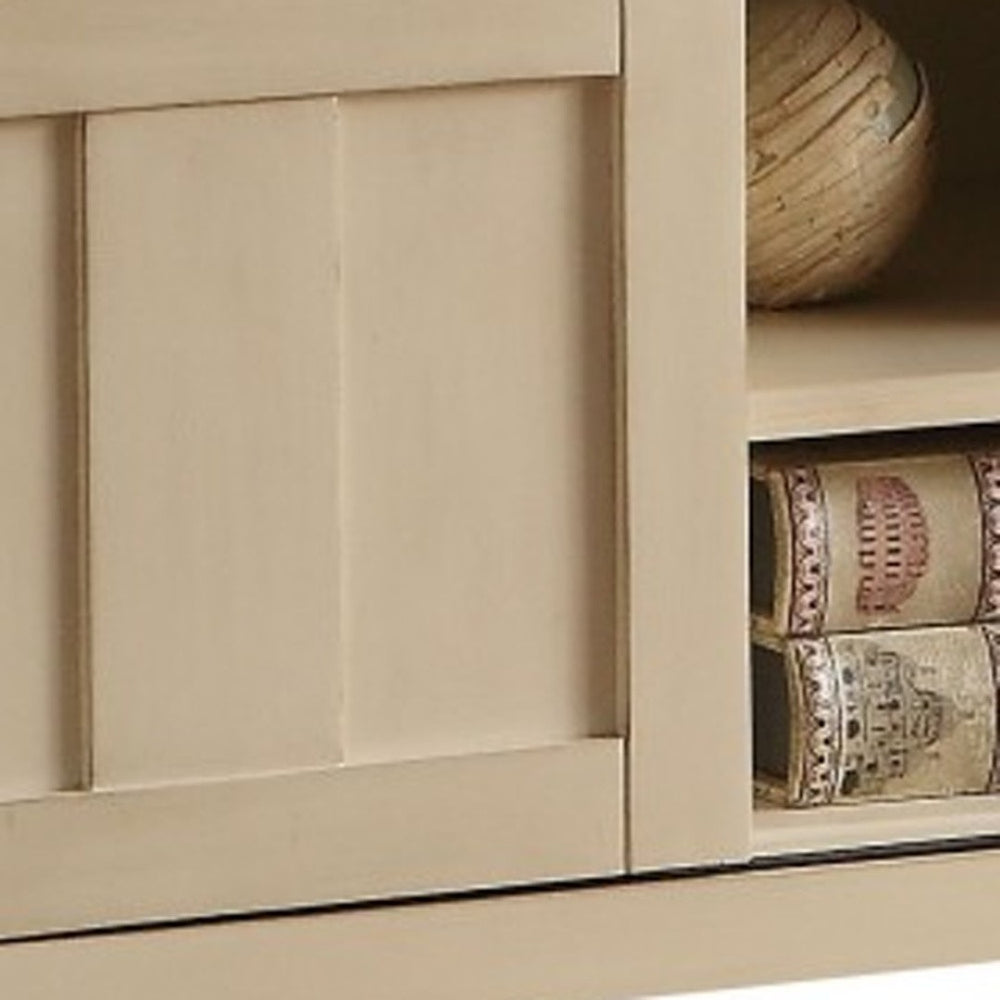 HomeRoots 45" Cream Upholstered Linen Blend Bench with Hidden Storage - Stylish Seating for Any Space! 285469