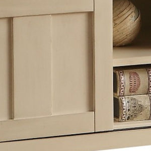 HomeRoots 45" Cream Upholstered Linen Blend Bench with Hidden Storage - Stylish Seating for Any Space! 285469