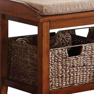 Homeroots 42" Brown Upholstered Microfiber Bench With Drawers  Solid Wood 285470