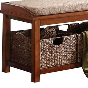 Homeroots 42" Brown Upholstered Microfiber Bench With Drawers  Solid Wood 285470