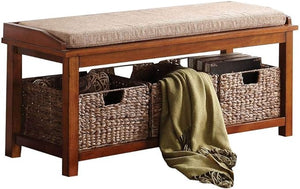 Homeroots 42" Brown Upholstered Microfiber Bench With Drawers  Solid Wood 285470