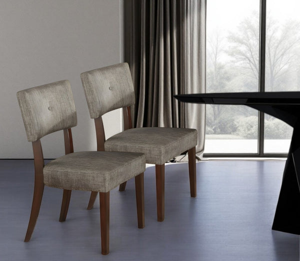 HomeRoots Set of Two Stylish Tufted Gray Fabric Dining Chairs with Brown Wood Legs for Modern Spaces 285531