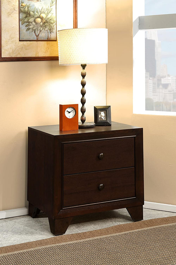 Homeroots 22" Espresso Two Drawers Solid Wood Nightstand   285542
