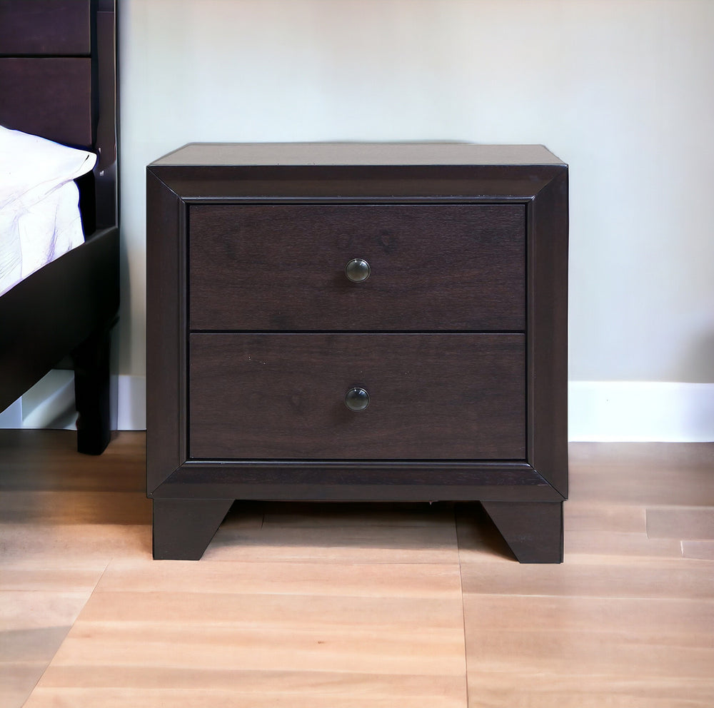 Homeroots 22" Espresso Two Drawers Solid Wood Nightstand   285542