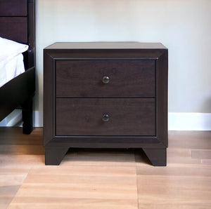 Homeroots 22" Espresso Two Drawers Solid Wood Nightstand   285542
