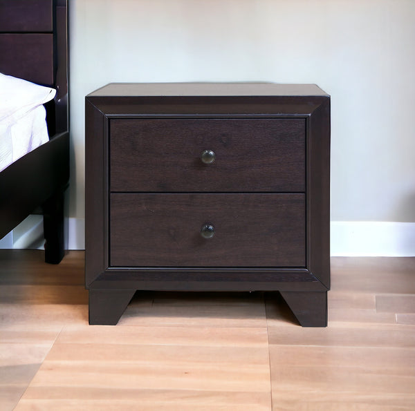 Homeroots 22" Espresso Two Drawers Solid Wood Nightstand   285542