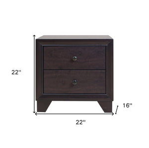 Homeroots 22" Espresso Two Drawers Solid Wood Nightstand   285542