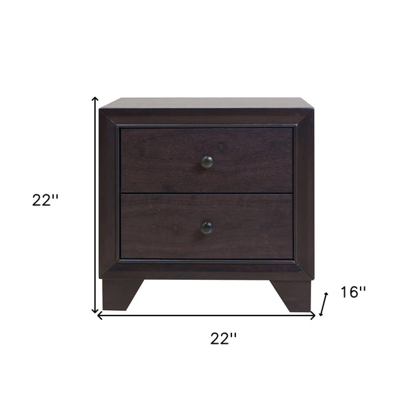 Homeroots 22" Espresso Two Drawers Solid Wood Nightstand   285542