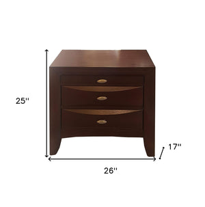 Homeroots 25" Espresso Three Drawers Solid Wood Nightstand Espresso  285546