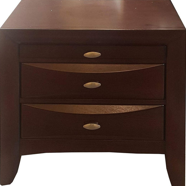 Homeroots 25" Espresso Three Drawers Solid Wood Nightstand Espresso  285546
