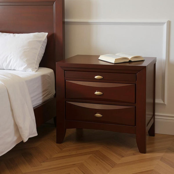 HomeRoots 25" Solid Wood Nightstand with Three Drawers – Elegant Storage Solution for Bedroom or Living Space Espresso 285546