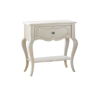 HomeRoots 26" Solid Wood Nightstand with Mirrored Glass Accents – Elegant Storage & Versatile Design for Any Room Pearl White 285572