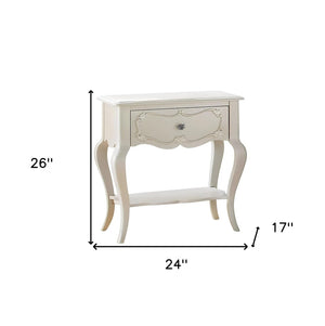HomeRoots 26" Solid Wood Nightstand with Mirrored Glass Accents – Elegant Storage & Versatile Design for Any Room Pearl White 285572