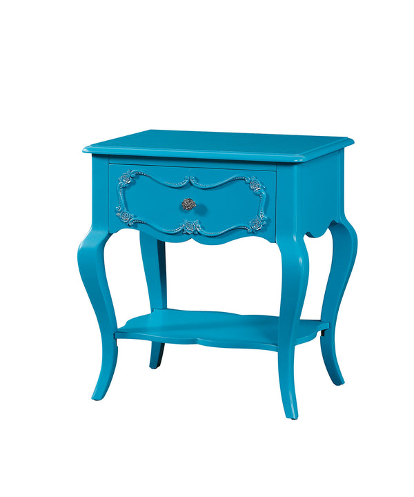 Homeroots 24" X 17" X 26" Turquoise Pine Wood Nightstand   285574