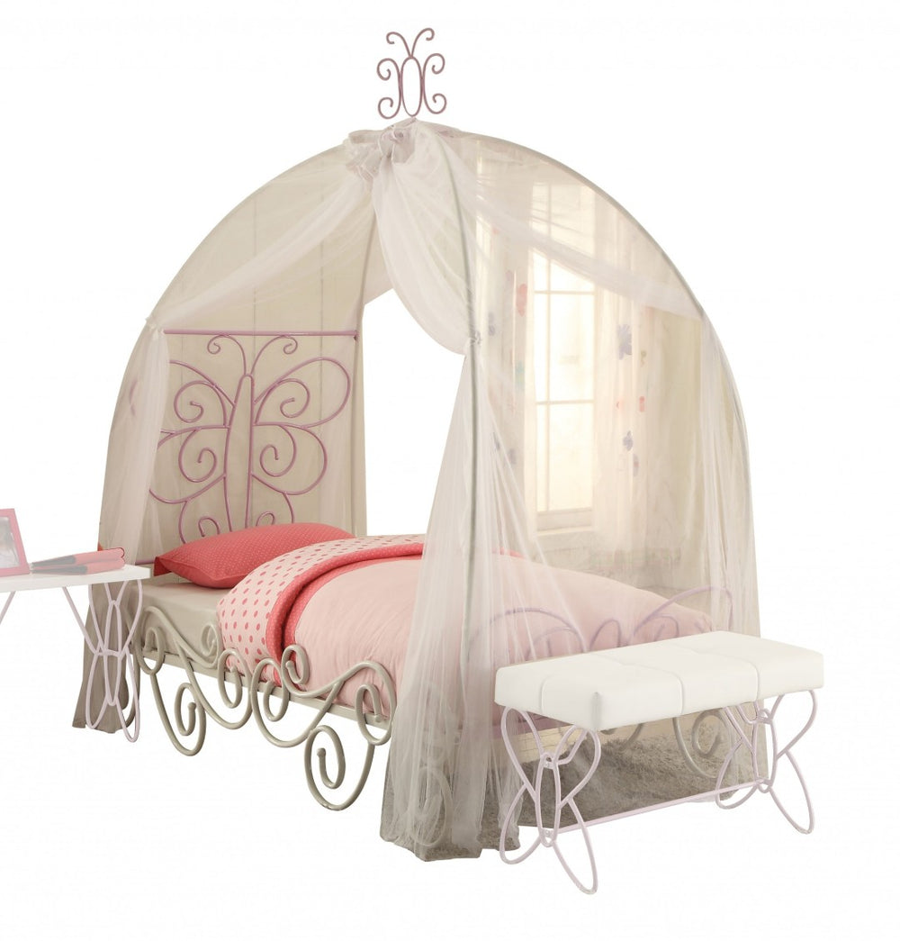 HomeRoots Twin Tufted Purple and White Bed - Elegant Glam Design for Cozy Child's Room, Space-Saving Comfort 285576