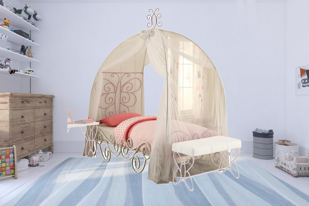 HomeRoots Twin Tufted Purple and White Bed - Elegant Glam Design for Cozy Child's Room, Space-Saving Comfort 285576