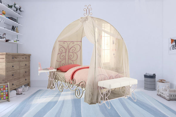 Homeroots Twin Tufted Purple And White Bed  Metal 285576