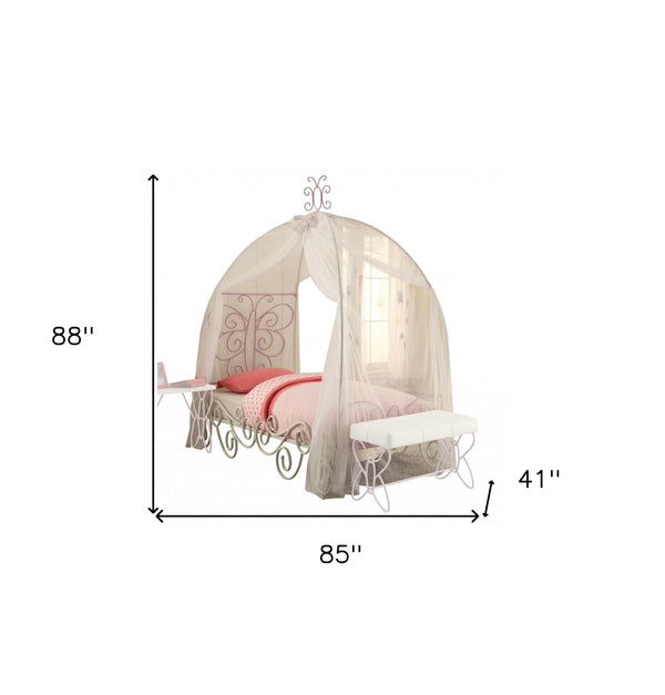 Homeroots Twin Tufted Purple And White Bed  Metal 285576