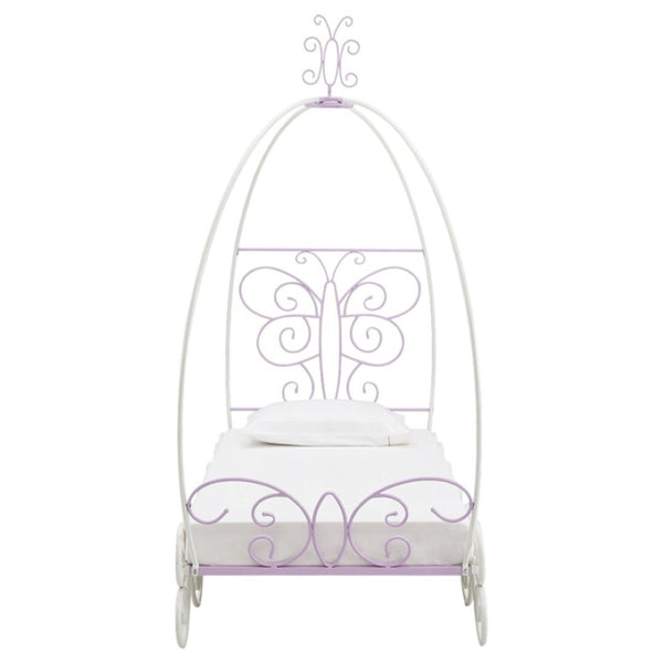 HomeRoots Purple Canopy Bed Frame - Stylish Metal Design in Bold Purple and White for a Trendy Bedroom Focal Point Full 285577