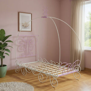 HomeRoots Purple Canopy Bed Frame - Stylish Metal Design in Bold Purple and White for a Trendy Bedroom Focal Point Full 285577
