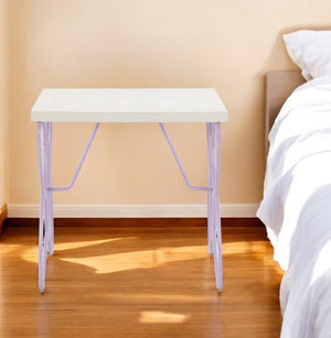 HomeRoots 22" Lilac Steel and Wood Nightstand - Chic, Durable Bedside Table with Versatile Storage & Style 285578