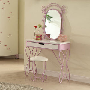 Homeroots Lilac And White Butterfly Design Desk Vanity Dressing Table   285579