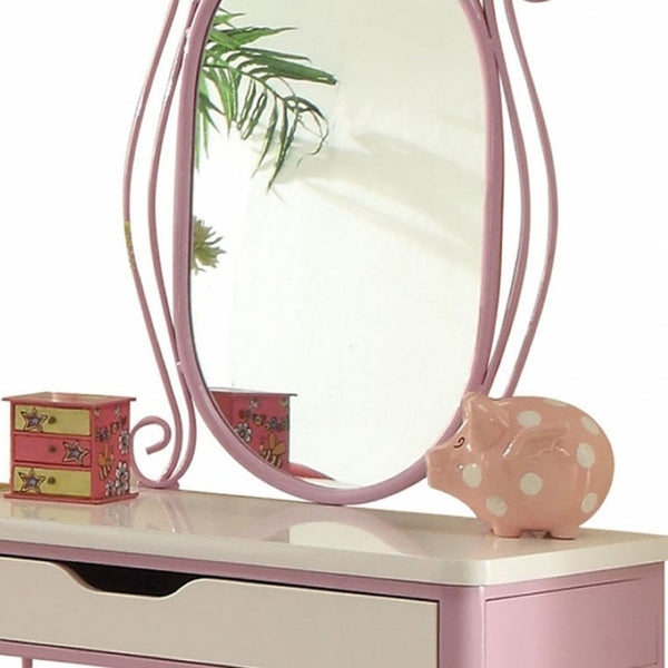HomeRoots Lilac Butterfly Design Vanity Table – Charming, Durable Dressing Table with Elegant Mirror & Storage 285579