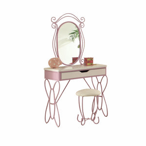 HomeRoots Lilac Butterfly Design Vanity Table – Charming, Durable Dressing Table with Elegant Mirror & Storage 285579