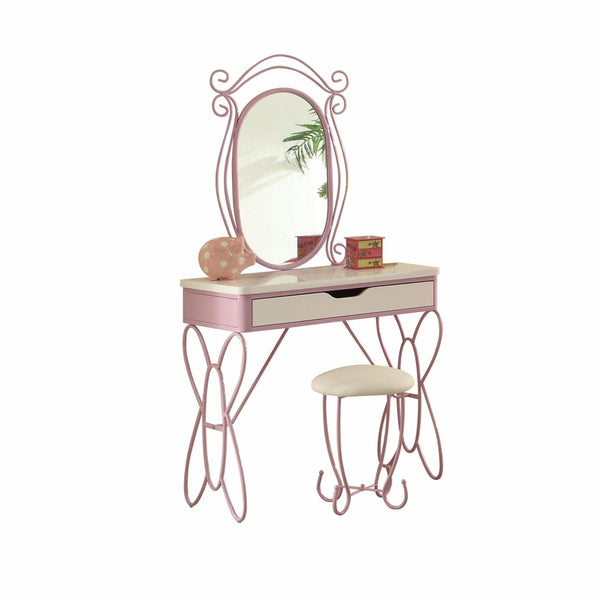HomeRoots Lilac Butterfly Design Vanity Table – Charming, Durable Dressing Table with Elegant Mirror & Storage 285579