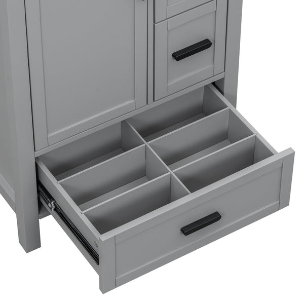 English Elm Modern 24 Inch Bathroom Vanity Solid Wood Cabinet with Ceramic Sink and Soft Close Storage Gray N729P292859E