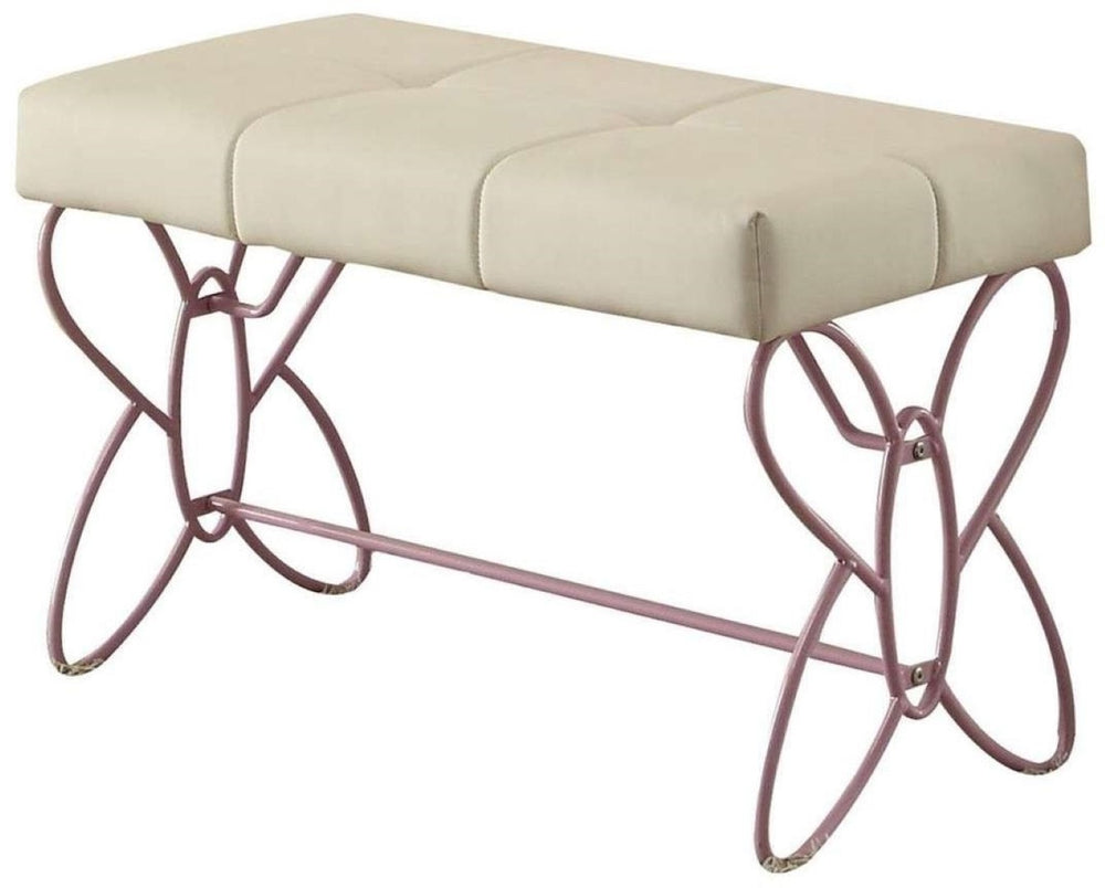 HomeRoots 32" Stylish White and Purple Tufted Faux Leather Bench for Modern Homes, Entryways & Bedrooms 285581