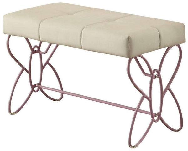 HomeRoots 32" Stylish White and Purple Tufted Faux Leather Bench for Modern Homes, Entryways & Bedrooms 285581