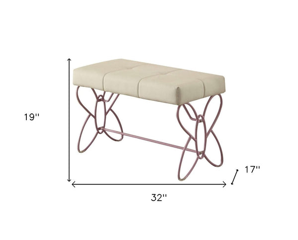 HomeRoots 32" Stylish White and Purple Tufted Faux Leather Bench for Modern Homes, Entryways & Bedrooms 285581