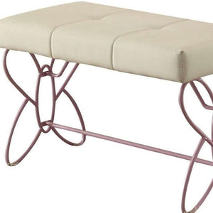 HomeRoots 32" Stylish White and Purple Tufted Faux Leather Bench for Modern Homes, Entryways & Bedrooms 285581