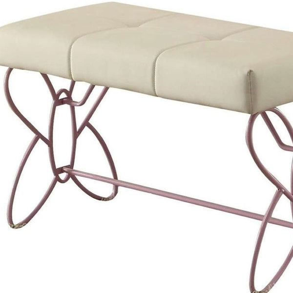 HomeRoots 32" Stylish White and Purple Tufted Faux Leather Bench for Modern Homes, Entryways & Bedrooms 285581