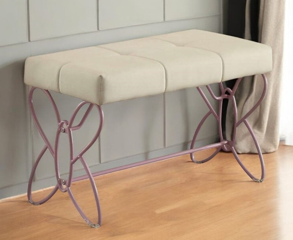 HomeRoots 32" Stylish White and Purple Tufted Faux Leather Bench for Modern Homes, Entryways & Bedrooms 285581
