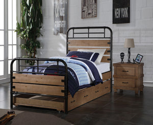 Homeroots Brown And Black Solid Wood Twin Bed Frame Antique Oak Solid Wood 285583