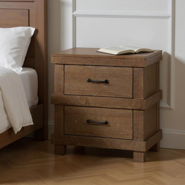 HomeRoots 23" Brown Two-Drawer Metal Nightstand with Modern Design, Versatile Storage & Compact Style for Any Room 285584