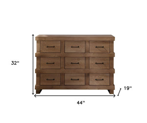 Homeroots 44" Brown Solid Wood Nine Drawer Triple Dresser  Solid Wood 285585