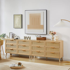 English Elm Bedroom Dresser: Versatile 6-Drawer Rattan Chest For Kids' Rooms & Hallways - Natural Wood Finish! W1162P190401