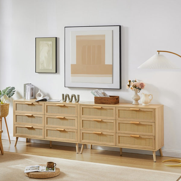 English Elm Bedroom Dresser: Versatile 6-Drawer Rattan Chest For Kids' Rooms & Hallways - Natural Wood Finish! W1162P190401