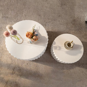 English Elm Black Scalloped Nesting Coffee Tables Matte Sculptural Oval Set for Modern Living Rooms Cream White W3081P389060