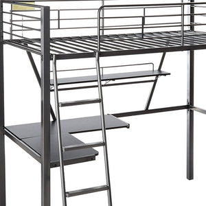HomeRoots 79" Stylish Silver and Black Metal Tube Loft Bed with Desk for Space-Saving Teen Retreat 285607