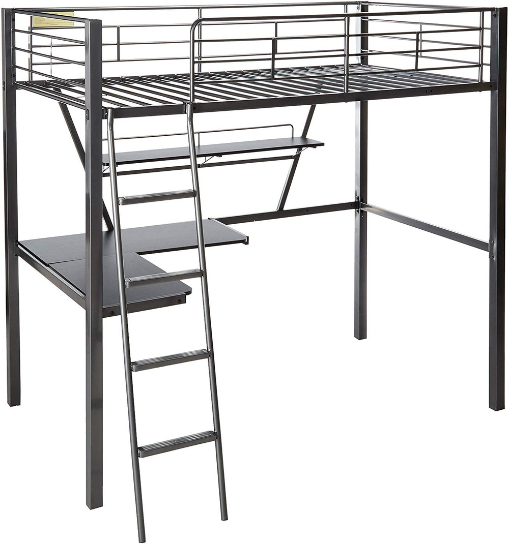 Homeroots 79" X 42" X 72" Silver And Black Metal Tube Loft Bed With Desk  Metal 285607